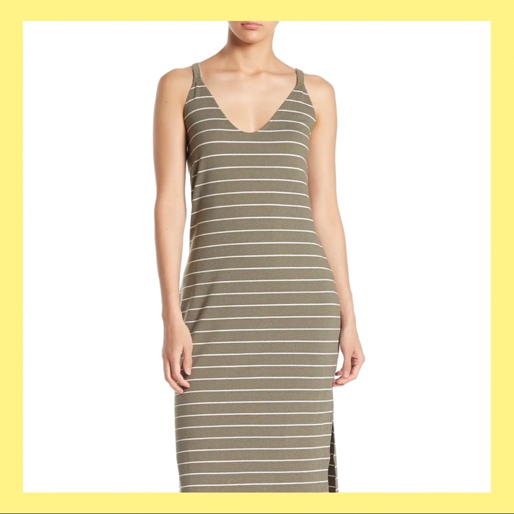 Olive Striped Midi Dress